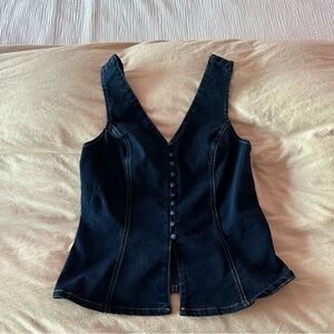 Emerson and Lang Denim Button Up Corset Denim Vest Dark Blue, Medium